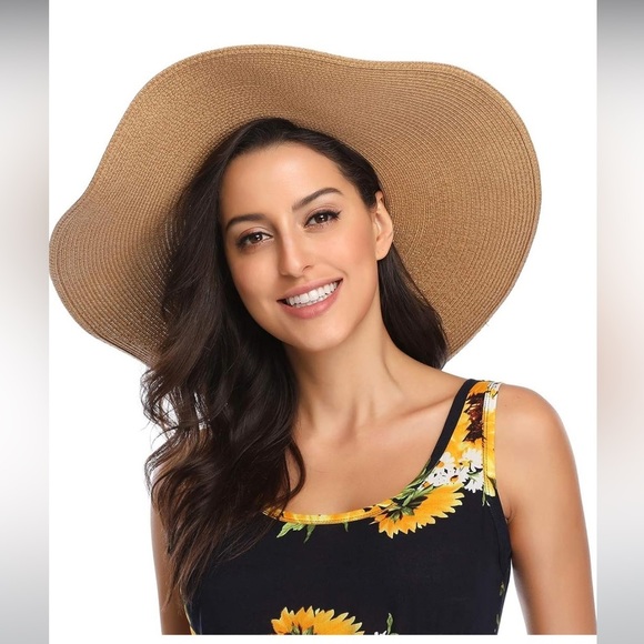 Womens Wide Brim Straw Hat Big Floppy Foldable Roll up Cap Beach Sun Hat UPF 50+ - Picture 3 of 3